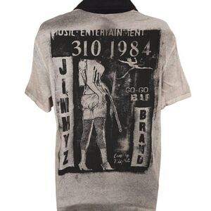 Vintage JimmyZ Polo Shirt Mens Size Medium Gray All Over Print Go Go Bar